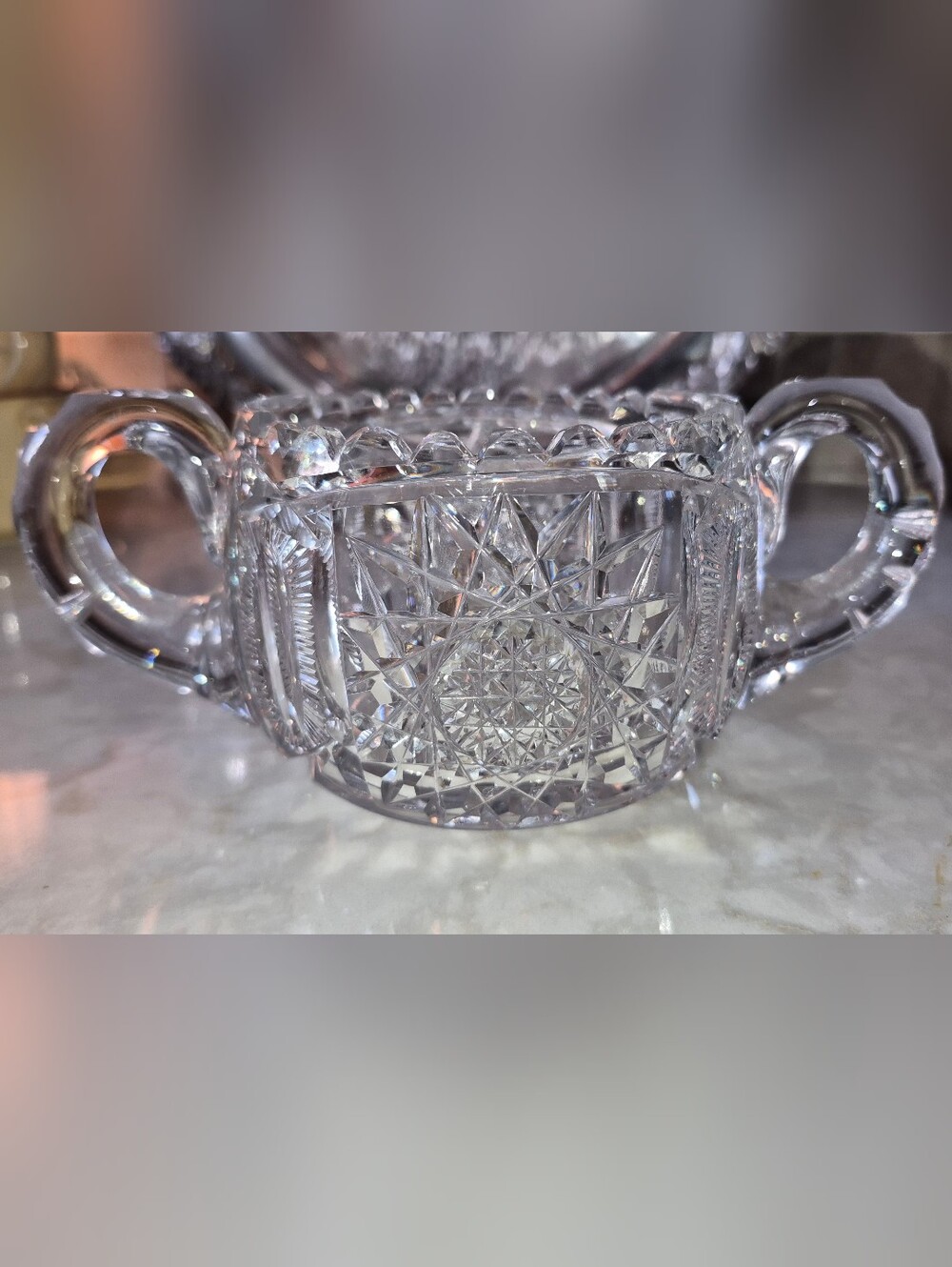 Antique American Brilliant Period (ABP) Cut Crystal Double-handled sugar bowl - Picture 3 of 6